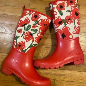 Coach, red floral rain boots, size 9.5